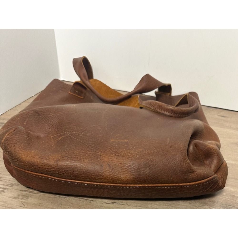 Tucker & Bloom Brown Distressed Bison Tote Bag Handmade - Picture 7 of 12